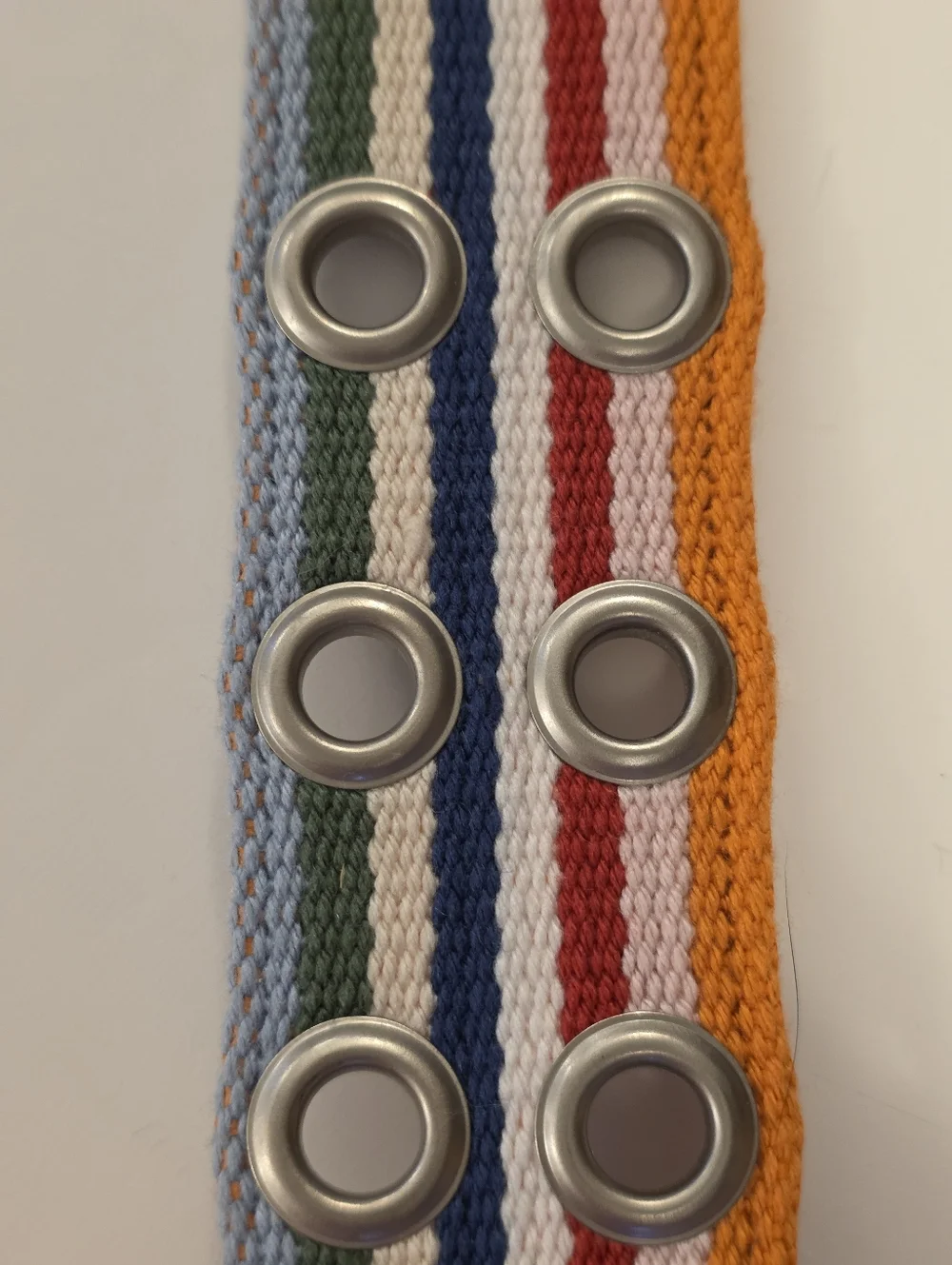 Retro Rainbow Cotton Webbing Belt Double Prong Buckle Unisex Womens XL 42